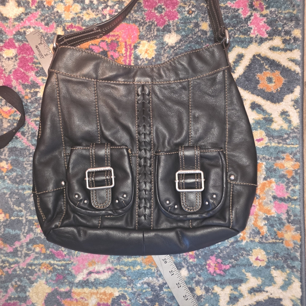 Tignanello Black Leather Bag with Buckle Details
